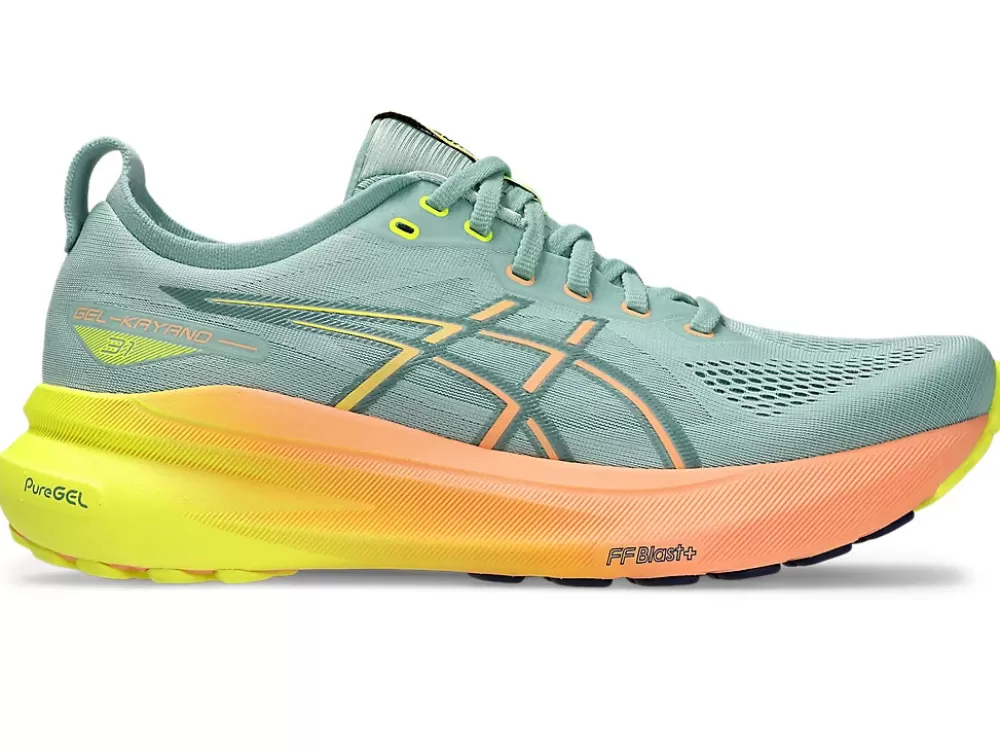 Running^Asics GEL-Kayano 31 Paris Mens Light Celadon/Safety Yellow