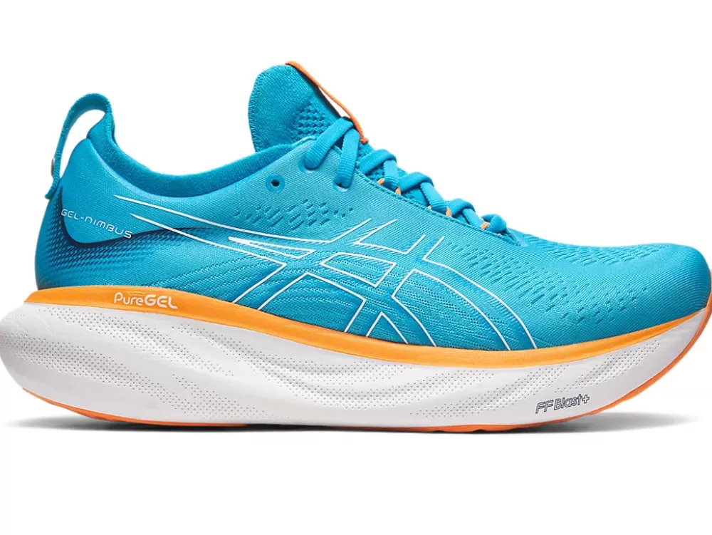 Running^Asics GEL-Nimbus 25 Mens Island Blue/Sun Peach