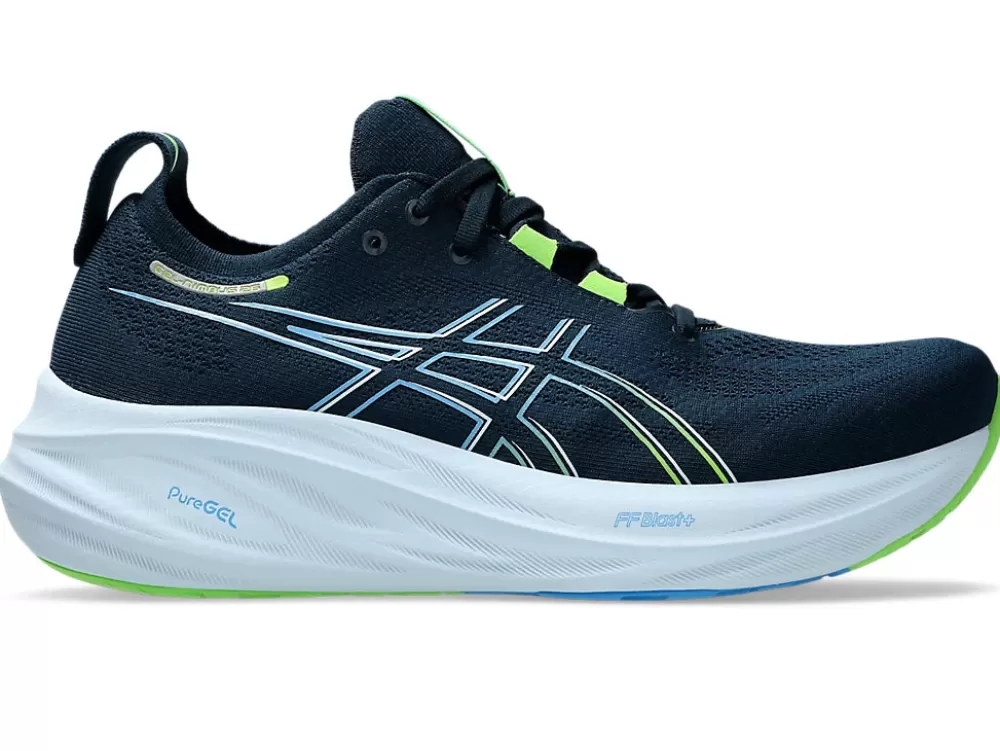 Running^Asics GEL-Nimbus 26 Mens French Blue/Electric Lime