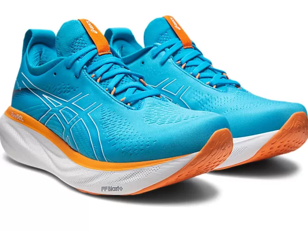 Running^Asics GEL-Nimbus 25 Mens Island Blue/Sun Peach