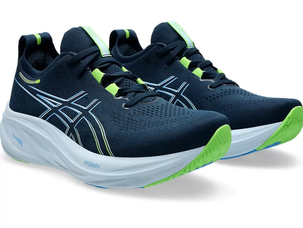 Running^Asics GEL-Nimbus 26 Mens French Blue/Electric Lime