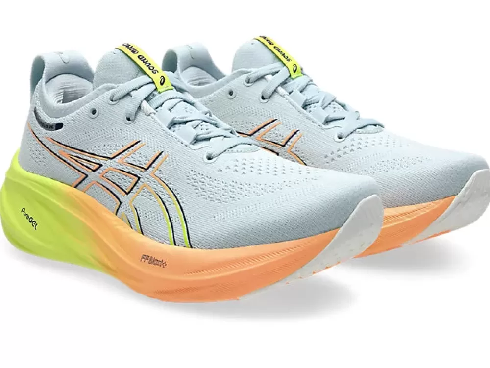 Running^Asics GEL-Nimbus 26 Paris Womens Cool Grey/Safety Yellow