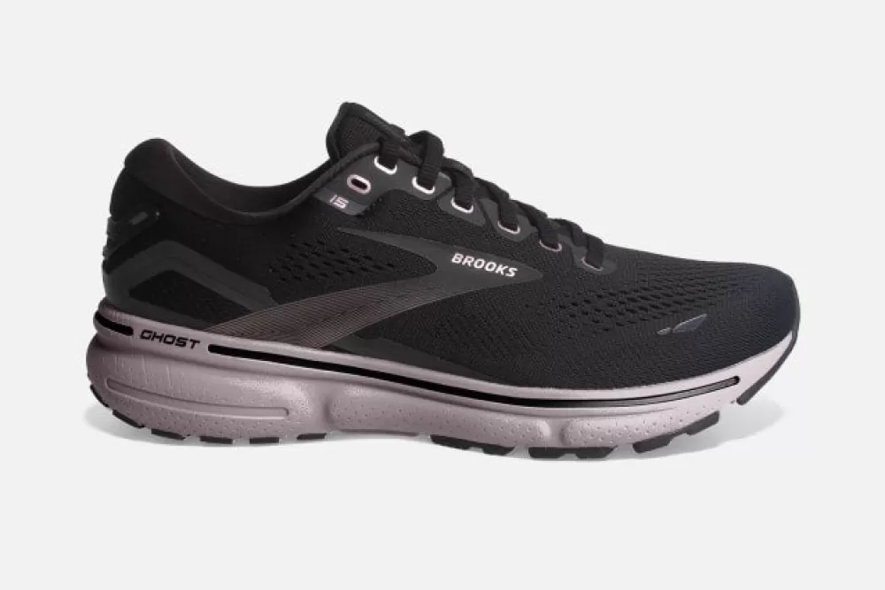 Running^Brooks Ghost 15 Womens (D Wide) BLACK/ROSE GOLD