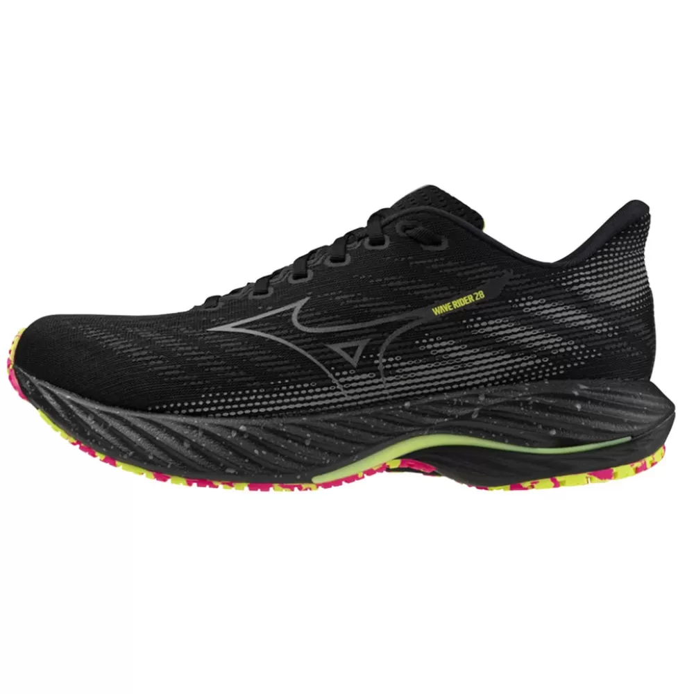 Running^Mizuno Wave Rider 28 Mens Black Sunny Lime