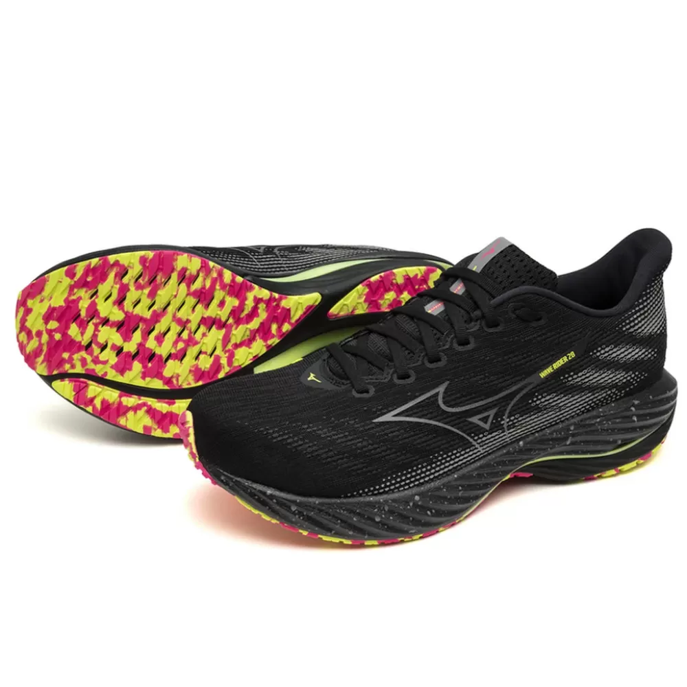 Running^Mizuno Wave Rider 28 Mens Black Sunny Lime