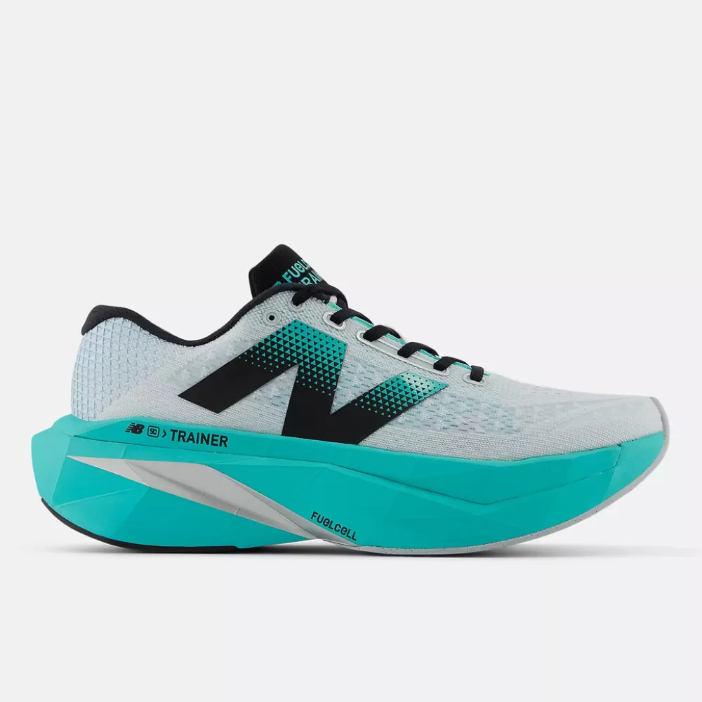 Running^New Balance FuelCell SuperComp Trainer v3 Womens White with Cyber Jade and Silver Metallic