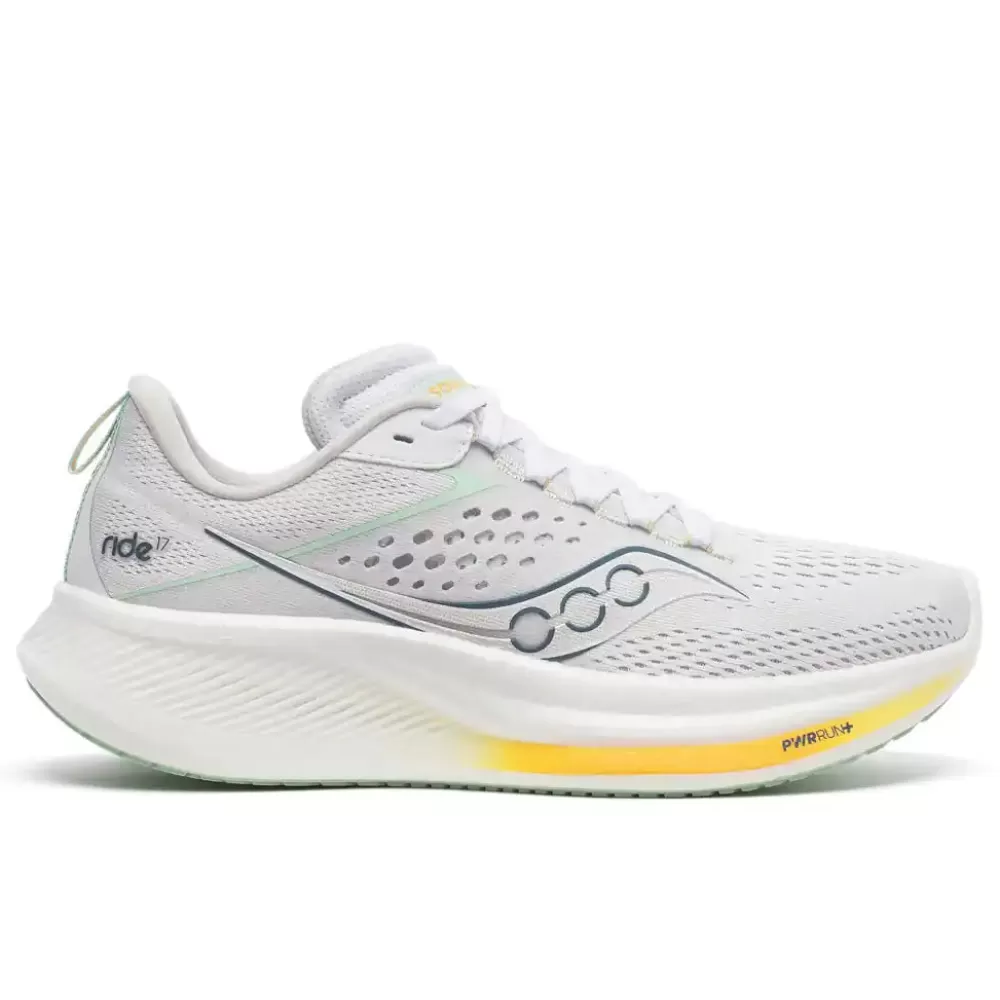 Running^Saucony Ride 17 Womens White/Peel